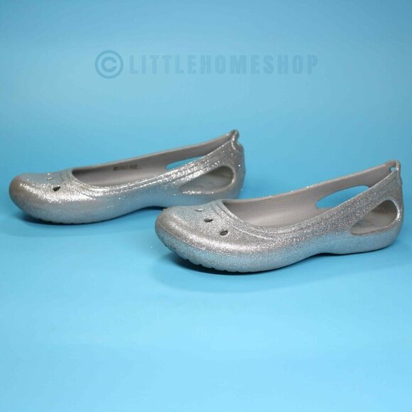 EUC Crocs Girls Kadee Silver Sparkle Slip On Flats Shoes, Size J6 - Picture 2 of 7